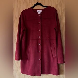 Long Faux Suede Snap Jacket